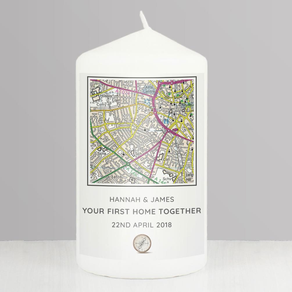Personalised Present Day Map Compass Pillar Candle Extra Image 3